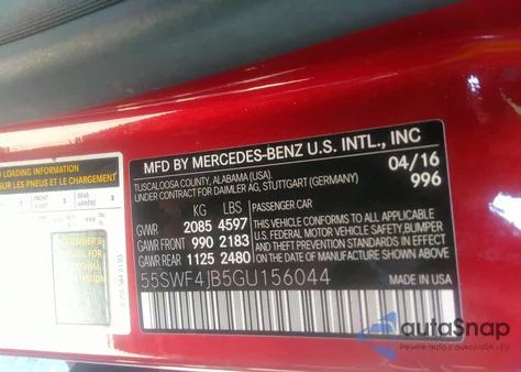 2016 Mercedes-Benz C 300 Luxury/Sport from USA, damaged, VIN 55SWF4JB5GU156044